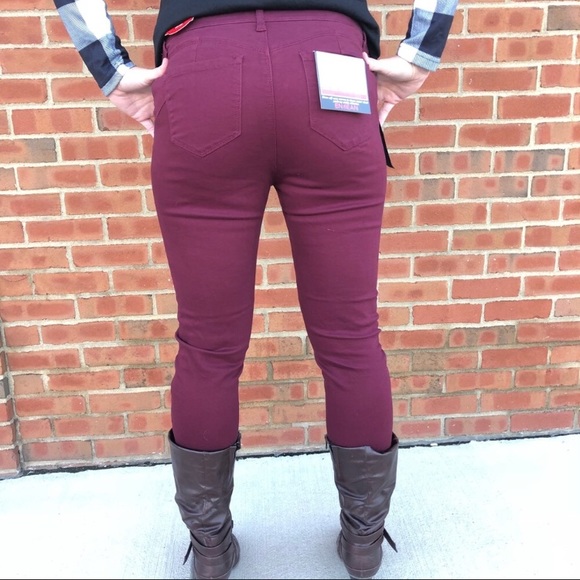 *3 for $30* Burgundy mid-rise push-up Skinny Jeans - Picture 4 of 8
